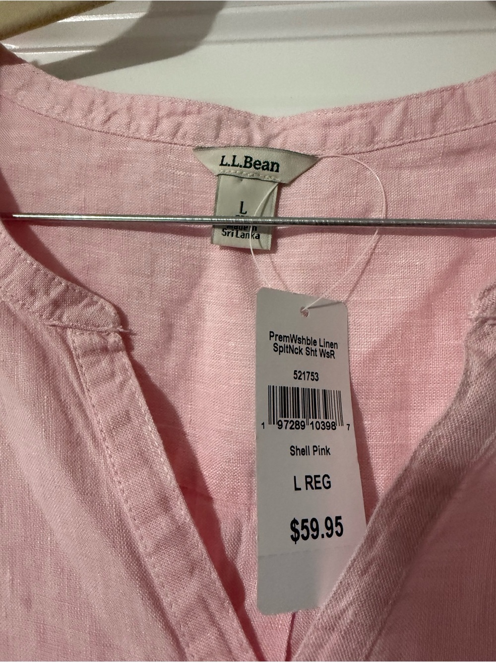 L.L.Bean Premium Washable Linen Splitneck Shirt Shell Pink Large NWT - Picture 4 of 7